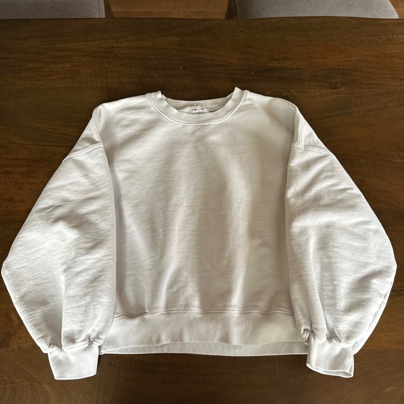 AGOLDE Women's Balloon Sleeve Cropped Sweatshirt Light Grey Paper Mache Size M - Picture 1 of 11